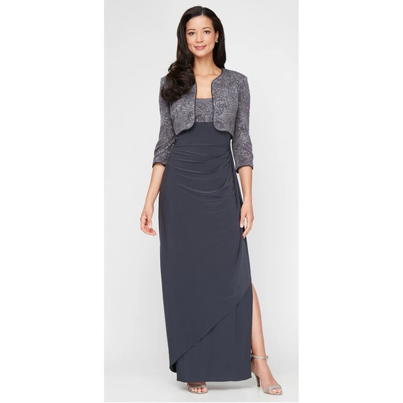 Alex Evenings Glitter Jacquard Knit & Matte Jersey Gown with‎ Bolero Jacket 18 - Picture 1 of 12